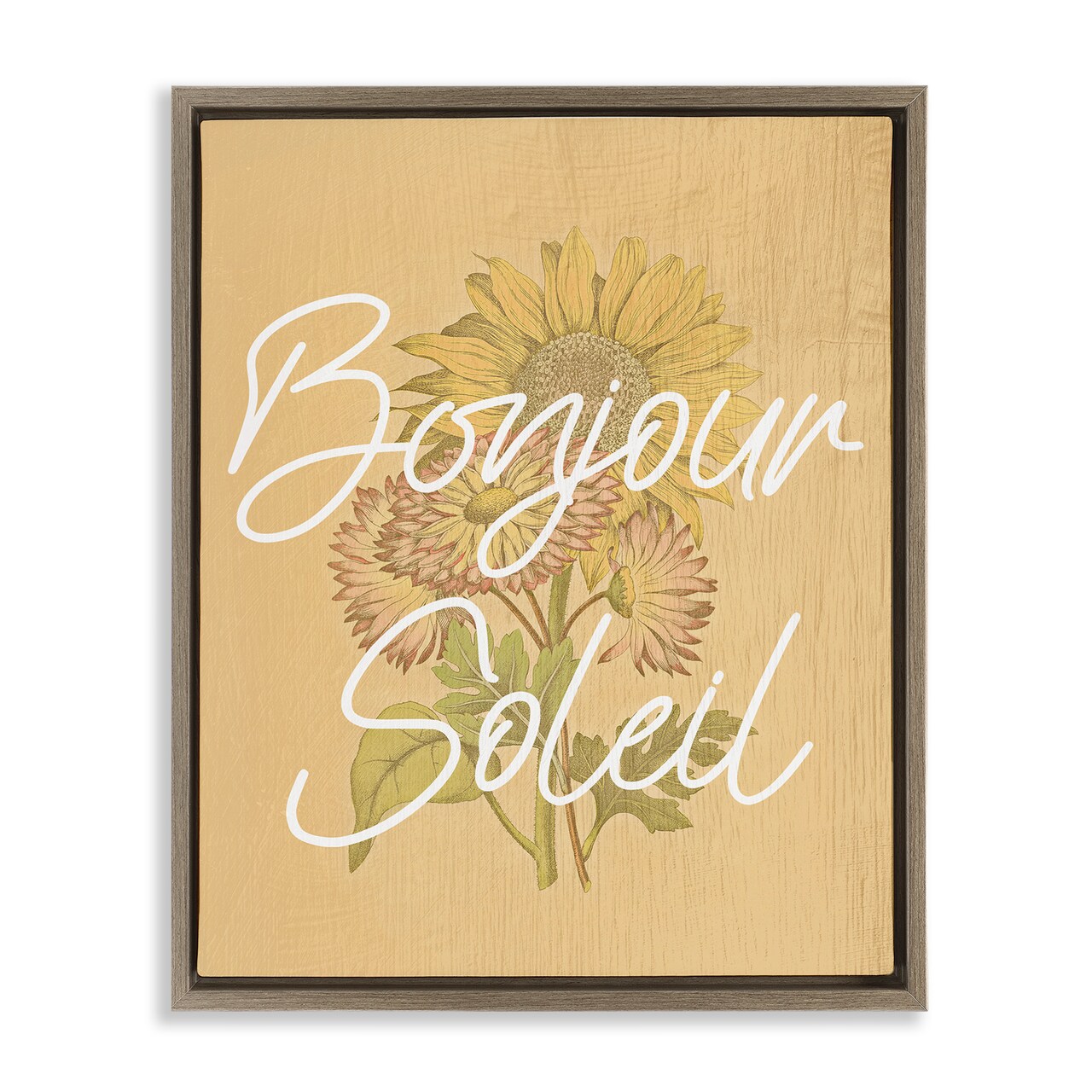 Stupell Industries Hello Sunshine French Phrase Floating Frame Design by Lil' Rue
